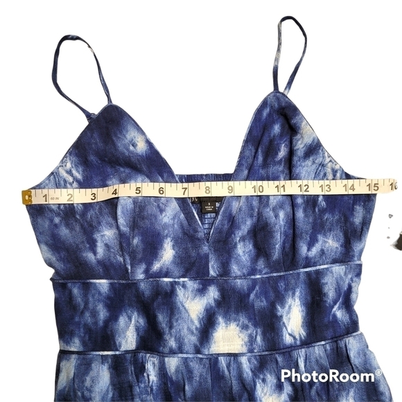 INC Blue And White Tie Dye Wide Leg V-Neck Jumpsuit With Pockets Size Small - Picture 5 of 7